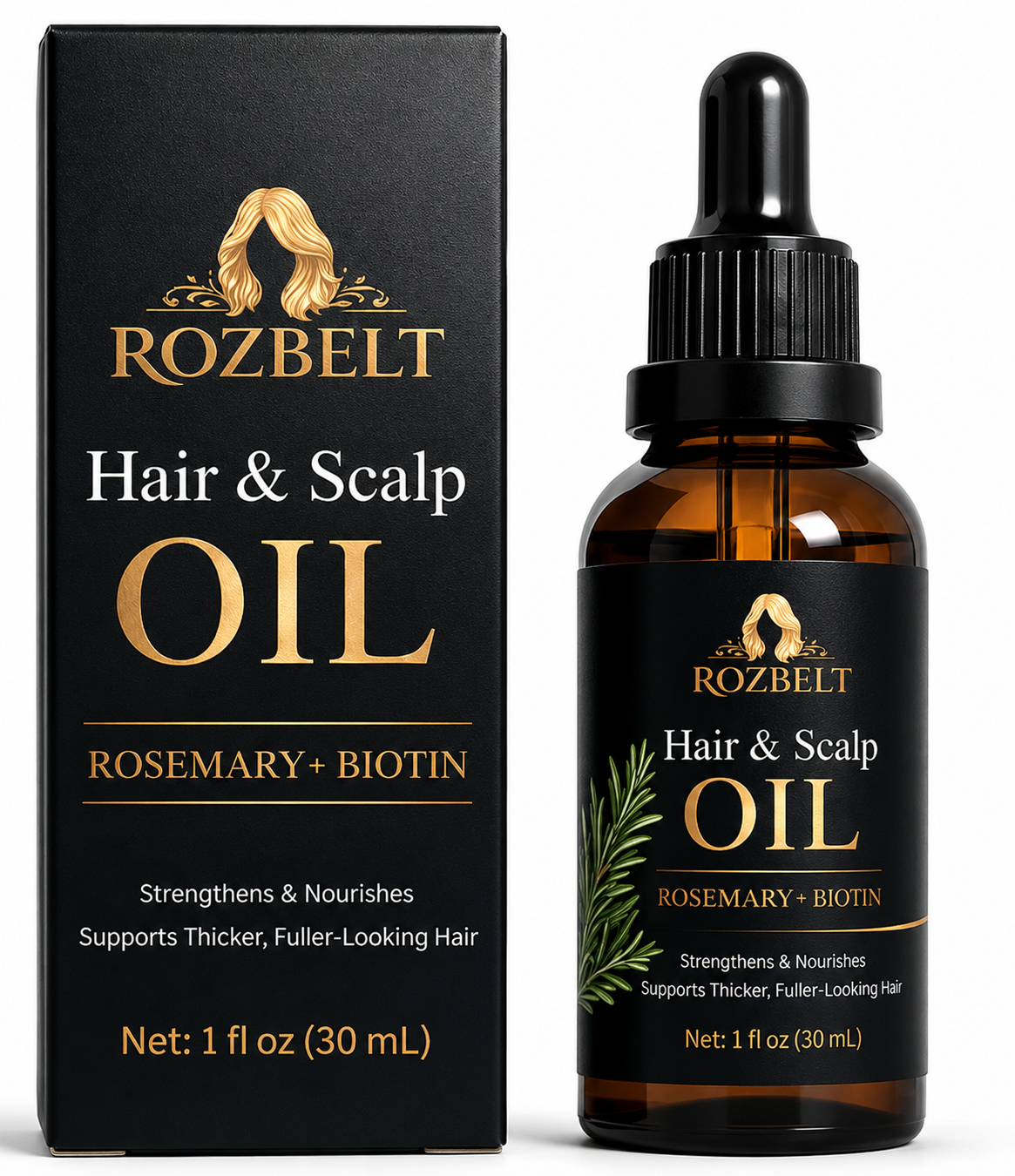 Rozbelt Hair Growth Oil – Rosemary & Biotin – Scalp Treatment 1oz
