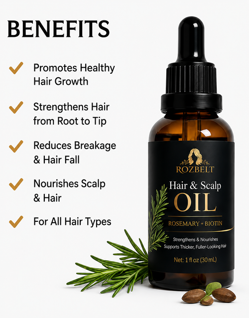 Rozbelt Hair Growth Oil – Rosemary & Biotin – Scalp Treatment 1oz
