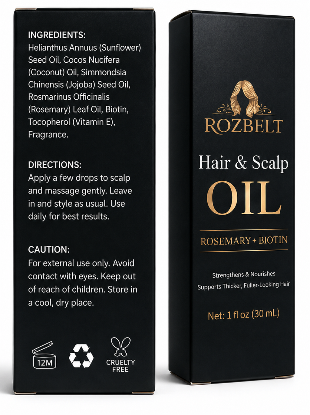 Rozbelt Hair Growth Oil – Rosemary & Biotin – Scalp Treatment 1oz